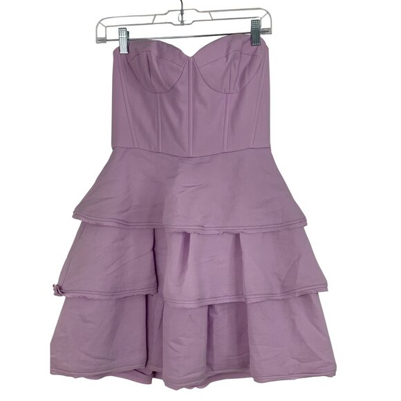 BCBGMAXAZRIA Light Iris Jacklyn Strapless Tiered Mini Dress Size 6 RO10228 - Picture 5 of 11